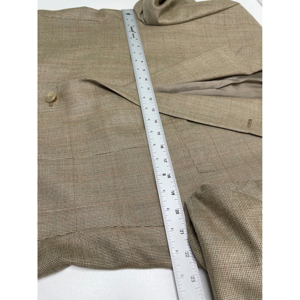 Lauren Ralph Lauren Men 42L Blazer Silk Wool Tan Micro Check Sport Coat Academia - Picture 10 of 13